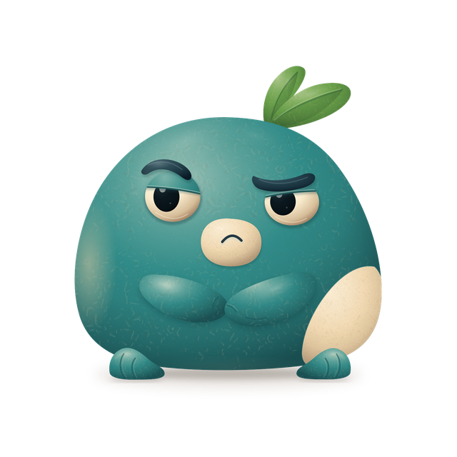 The teal Oddlepot, with a leafy tuft and a wonderfully skeptical expression